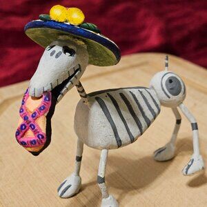 RARE VINTAGE OAXACAN DOG MUERTOS SCULPTURE WITH SANDAL IN MOUTH